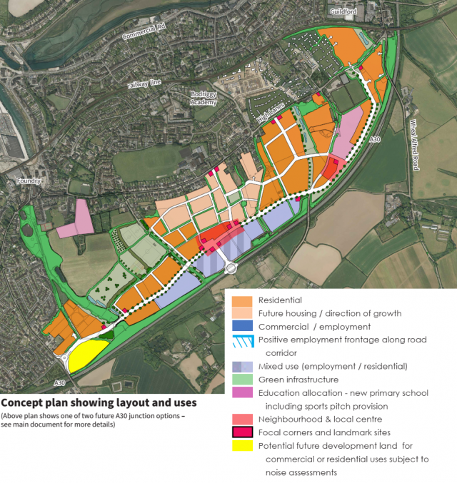 Concept plan showing layout and uses | Hayle Growth Area Concept Plan